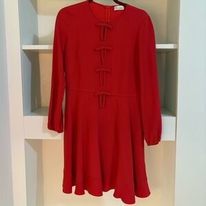 RED Valentino ❤️🔥 Red Long-Sleeve Bow Front Dress US 8–10 Designer